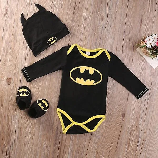 Nyfödd Baby Pojke Flicka Batman Romper Jumpsuit Skor Hatt Outfit Set-WELLNGS