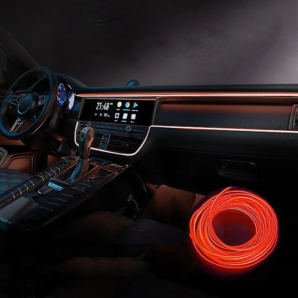 Bil LED interiør Strip Light 3m USB Neon Trådlamper Glødende Ambient Belysning Bildekorationer Interiør Rød