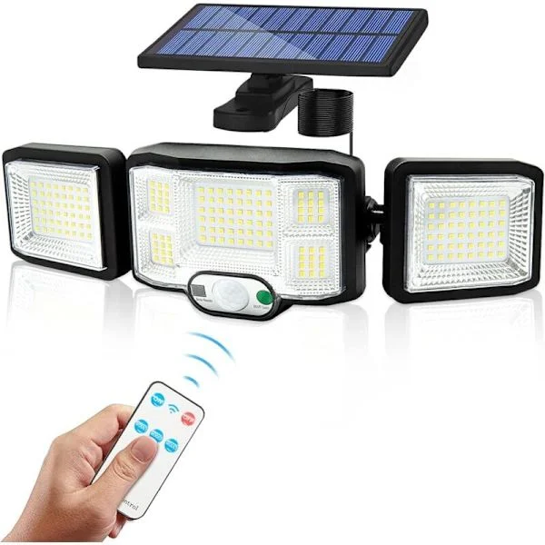 Solar Utendørs Vegglampe, 3-Hoders LED-Armatur med 192 LED, Bevegelsessensor, Sikkerhetsflomlys, IP65-Klassifisering
