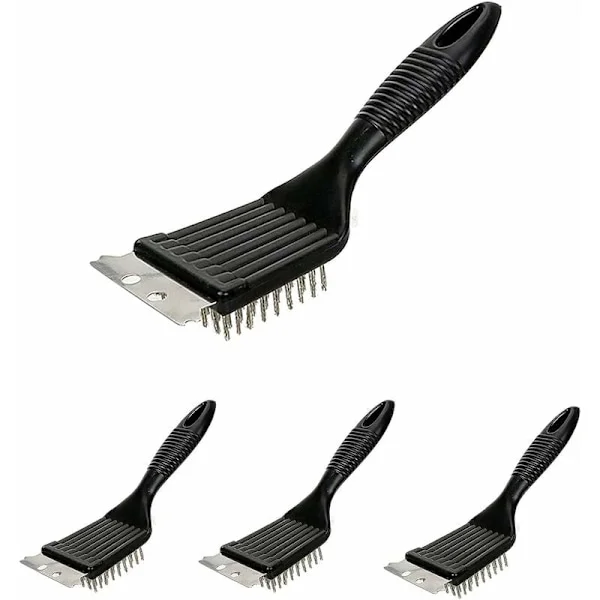 Grillborste, 4 stycken grillrengöringsborste grillborste med rostfritt stålspatel för rengöring av grillgaller och ytor Optimal grill