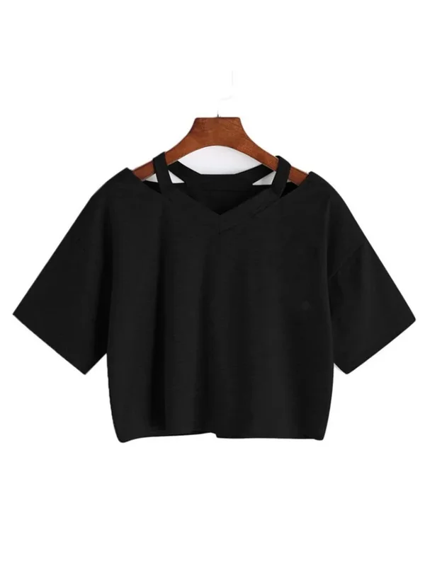 AliExpress - Y2k Crop Tops Damen Grafik Kurzarm V-Ausschnitt Crop T-Shirt 90er Vintage T-Shirt Damen Sommer Sexy T-Shirt