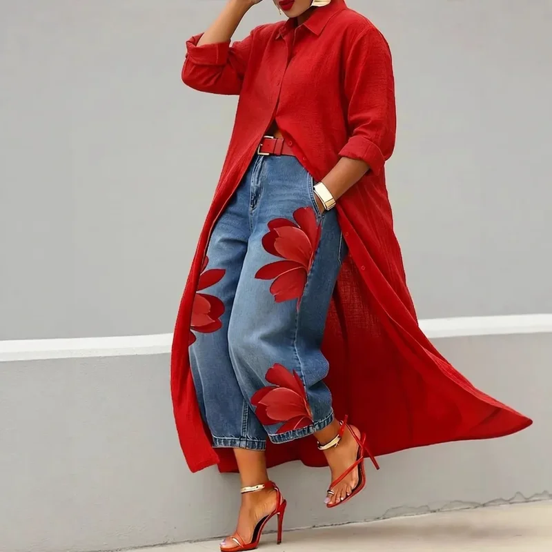 AliExpress - Chemise décontractée grande taille pour femme, chemise boutonnée longue, chemisier ample à manches longues, tunique maxi, cardigan ouvert