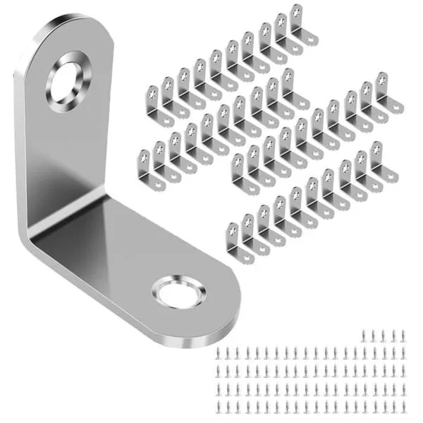 Rustfrie braketter 30×30×16 mm - Pakke med 40 + 85 skruer, 90° vinkelfeste