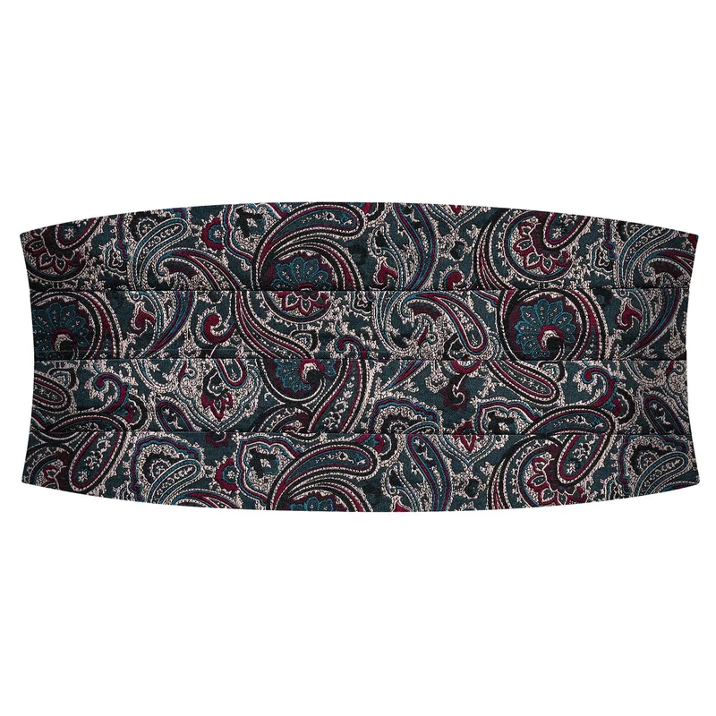 Dark Blue & Dark Green PAISLEY Pattern Silk Cummerbund for Men - Cummerbunds