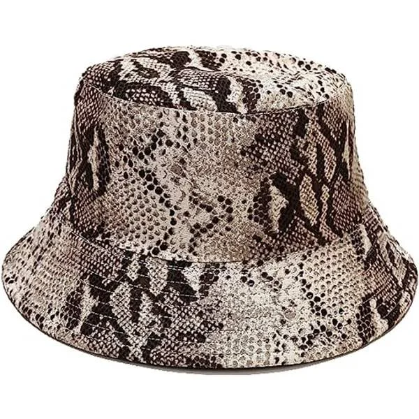Unisex Käännettävä Bucket Hat Strandsolhatt Esteettinen Kalastushattu Naisille Miehille Teineille Vuodevaatteet Vuodevaatteet Sivut (Pythons Grain)