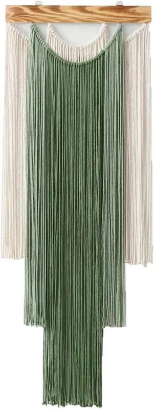 Boho Macrame Wall Hanging 40x120 cm - Hand-Woven Wall Tapestry with Wooden Stick - Long Fringe Wall Decoration for Living Room Bedroom Beach House