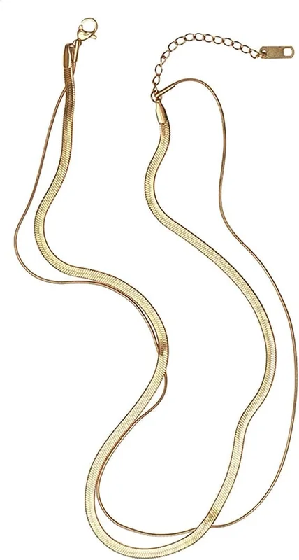 Slangekjede Halskjede 14K Gull/Sølvbelagt Sildebeins Halskjede Gull Choker Halskjede for Kvinner Jenter Gaver Smykker-FA11-