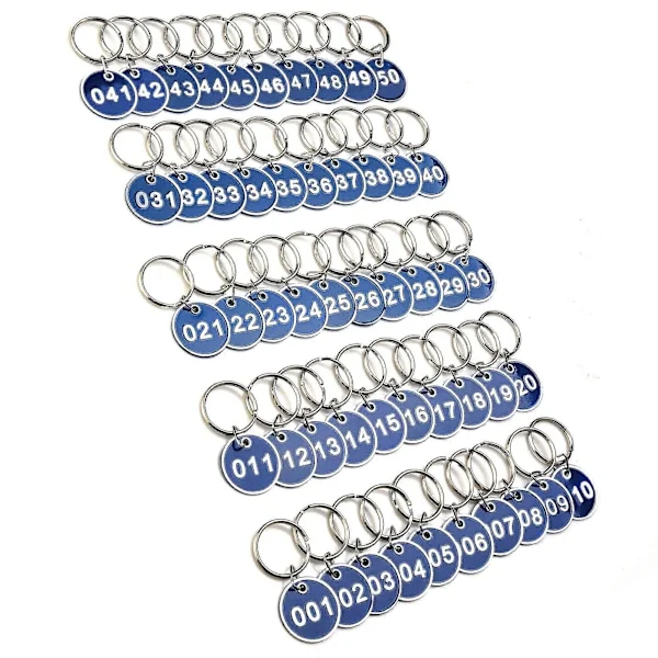 Nyckelringar med siffror 1-100, Nummerlappar för skåp, gym, nyckelringar, graverade siffror med nyckelringar, nyckelring i aluminium, nummerlapp