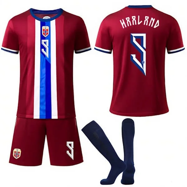 24-25 Norges landslag hemma fotbollströja för barn/vuxna, nr 9 Haaland Storlek 16, fotbollströja för fans