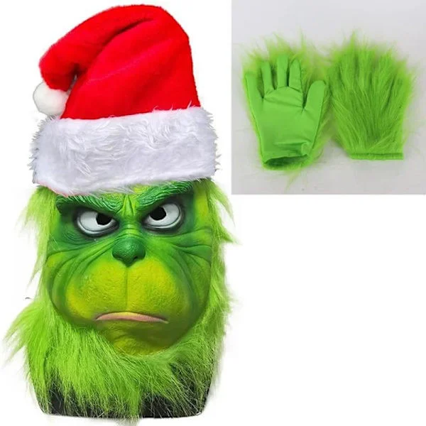 Julmask och handskar Kostym Geek Stole Halloween Cosplay Grinch och handskar Grinch och handskar