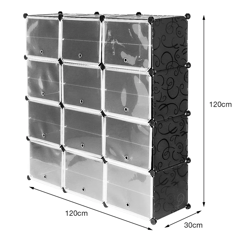 AliExpress - Schuhschrank mit 12 Türen, Schuhschrank mit Kunststofftüren, modular, zum Selberbauen, HxLxB: 120x30 cm, schwarz