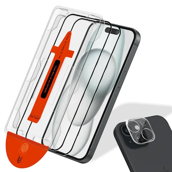 2-Pack Iphone 15 Skärmskydd & 1-Pack linsskydd - Härdat Glas | [Automatisk Installation] - Bubbelfritt