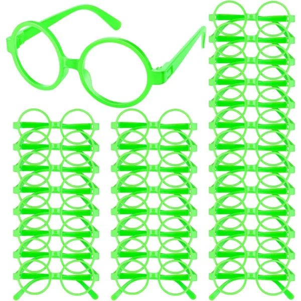 30 Pieces Green Glasses Round Eyeglass Frames Without Lenses Dress-Up Toy Glasses for Cosplay Costume Birthday Party Accessories