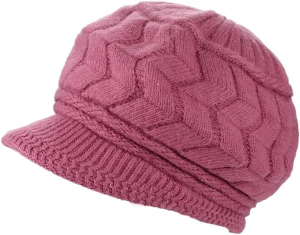 Stickad Mössa Dam - Varm stickad mössa för kvinnor vinter - Beanies - Rosa - Grovstickad
