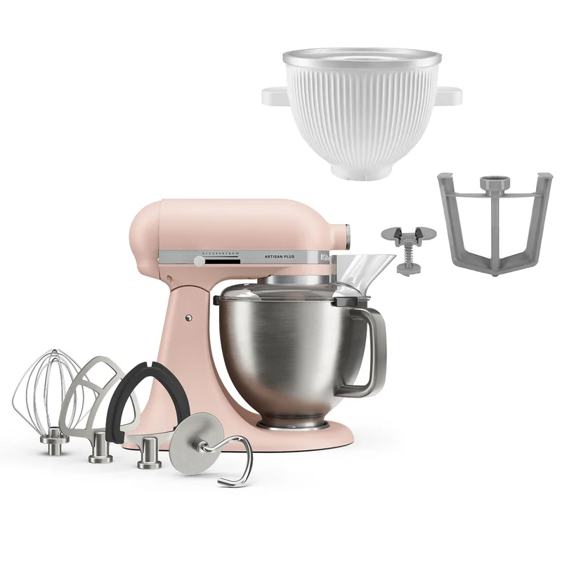 Kitchenaid Artisan Plus yleiskone jäätelölisätarvikkeilla, pehmeä feather pink