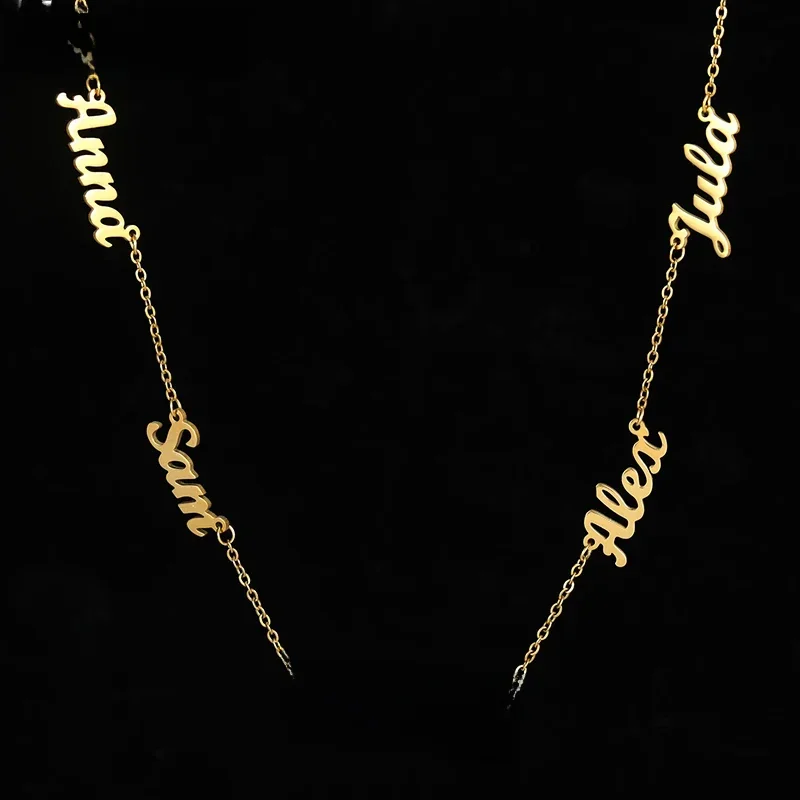 AliExpress - Benutzerdefinierte mehrere personalisierte Namen Halsketten Schmuck Kette Anhänger Name Gold Farbe Halskette für Frauen Männer Edelstahl 