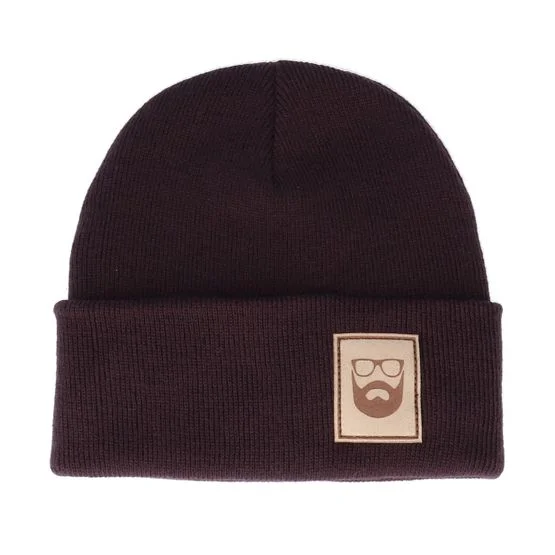 Bearded Man Cuff Mütze Logo Patch Plum Beanie in Braun, One Size, hochwertiges Strickmaterial für Herren & Damen