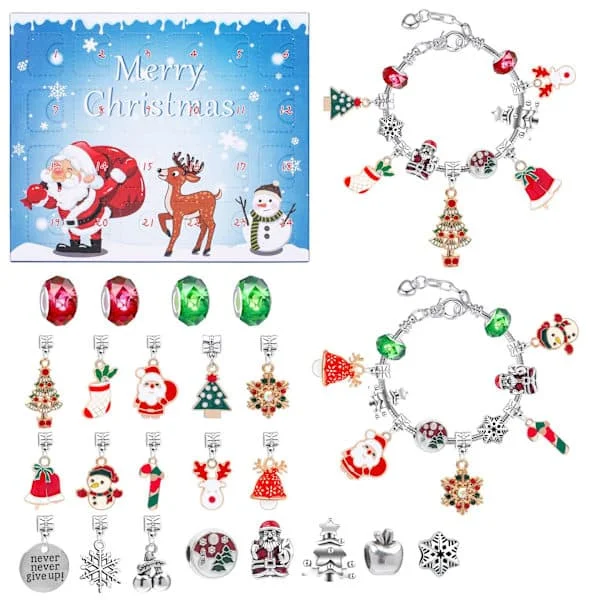 Mub- Julgran DIY Armband Överraskningslåda Adventskalender Barn Armband Smyckesset älg