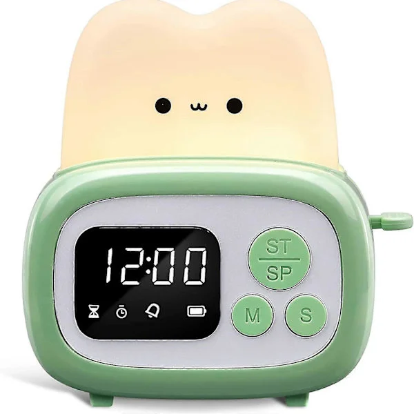 Söt Timer Klocka Brödrost Lampa USB Laddning Sänglampa LED Digital Bordsklocka Väckarklocka