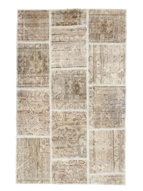 Hand Knotted Oriental Patchwork Rug 90X146 Orange/Beige
