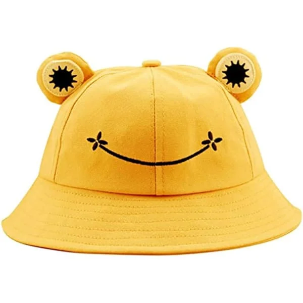 Grod-solhatt, grod-bucket-hatt herr fiskarhatt dam-bucket-hattar för kvinnor herrhattar sommarkeps Gul L