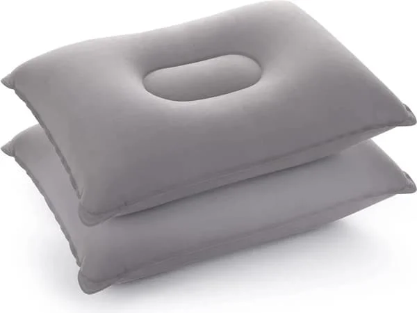 st 42x29 cm uppblåsbar campingkudde, lätt resekudde, luftkudde, strandkudde, flockad kudde för kontor, utomhus, grå