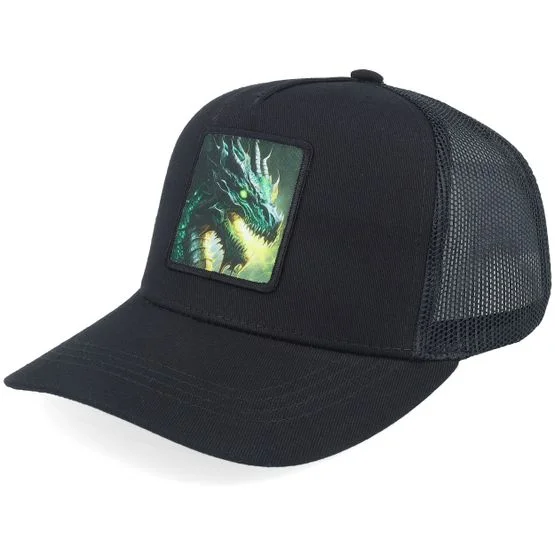 Kiddo Cap - Kids Green Dragon Black Trucker Trucker Black Cap - @ Hatstore