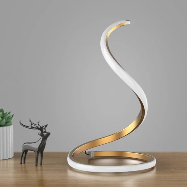 Spiral Moderne Bordlampe (Sølv), Trinnløst Dimbar 3 Fargetemperatur Buet Kunst Dekorativ Nattbordslampe for Nattbord Gull BUET