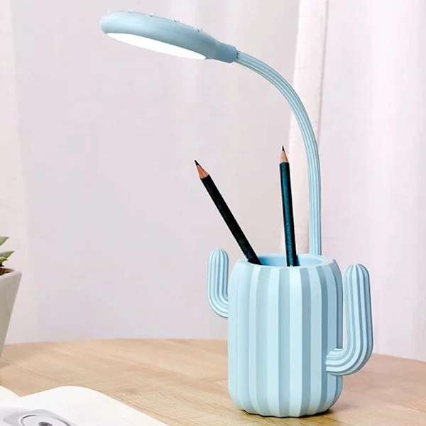 USB-skrivbordslampa USB-touch golvlampa sladdlös skrivbordslampa justerbar ljusstyrka LED-läslampa med dekorativ pennförvaring