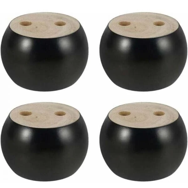 Set of 4 Round Wooden Furniture Legs, 5cm High, for Sofa, Bed, Armchair, Wardrobe, with Screws and Pads (Black)