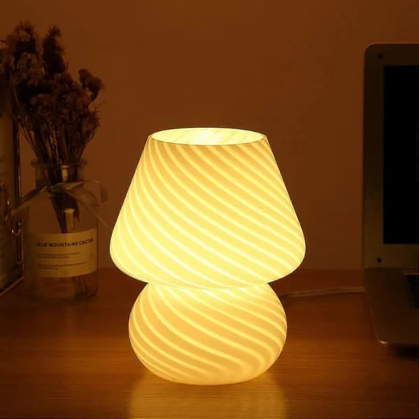 Sopplampe, glass bordlampe nattbordslampe gjennomsiktig Murano vintage stil stripete liten nattsoppdekor