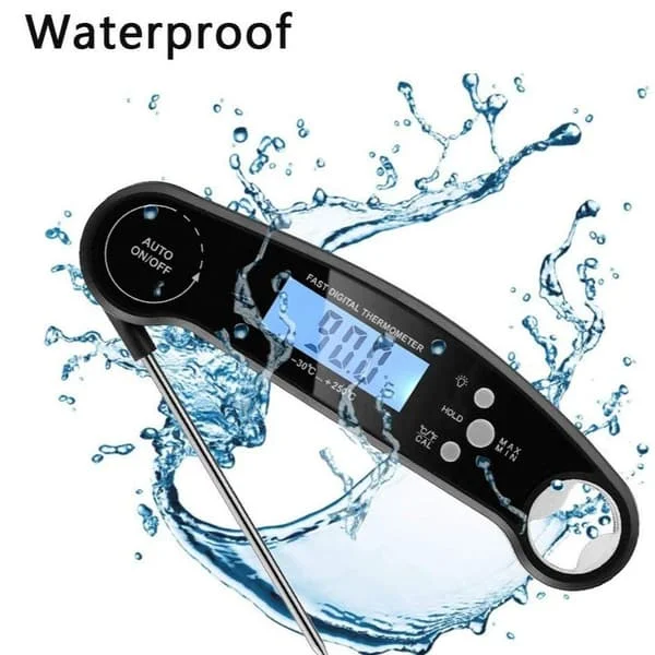 Digital Meat Thermometer, Fast Reading Food Thermometer with Backlit LCD Screen, Foldable Long Probe & Auto On/Off (Black)