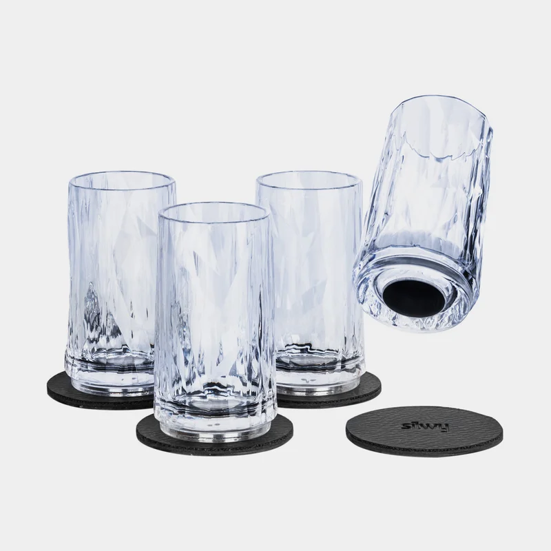 Vasos de chupito de plástico magnéticos Silwy Magnetic Plastic Glass Shot, transparente, 4 cl, paquete de 4 + posavasos magnéticos