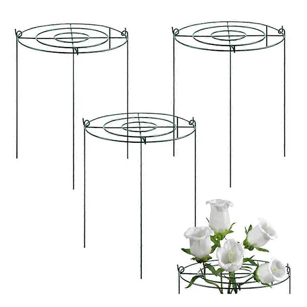 3 sett Peonstøtte, Plantestøtte med ringer og 4 ben, Plantestøtte, Sterk blomst