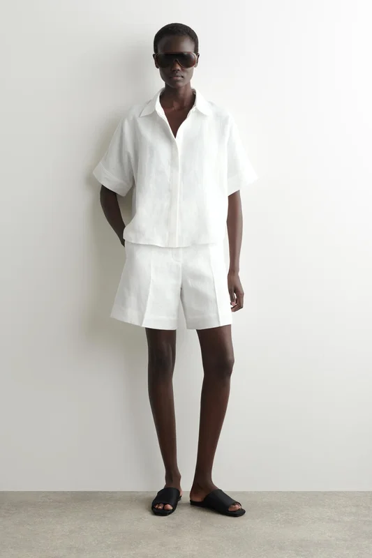 COS Women's Tailored Elasticated Linen Shorts in White