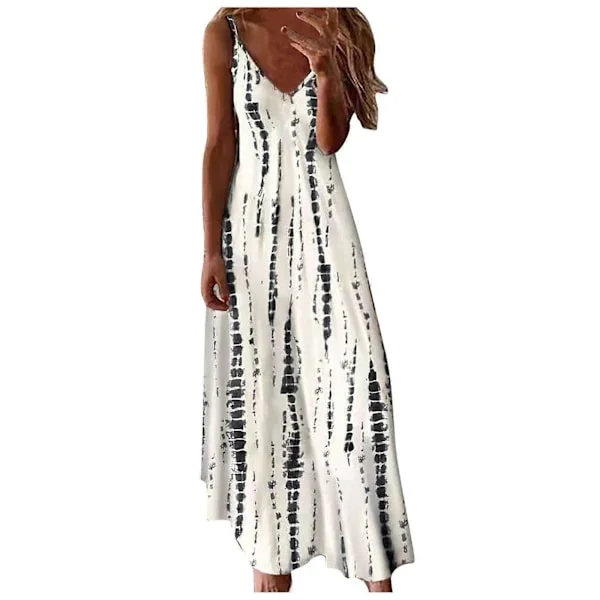 QLEICOM Dam sommarklänning 2023 Enfärgad V-ringad Racerback Slim Fit Omlott Höftklänning Maxiklänningar Strandklänning Vit 4XL, US Storlek:16