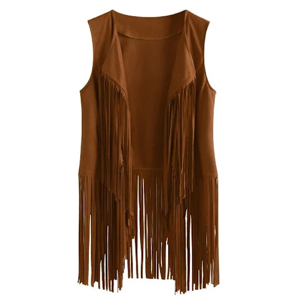 Women's Fringe Top, 70s Hippie Faux Suede Fringe Jacket Cardigan, Disco Striped Tank Top Khaki 2XL khaki 2XL khaki 2XL