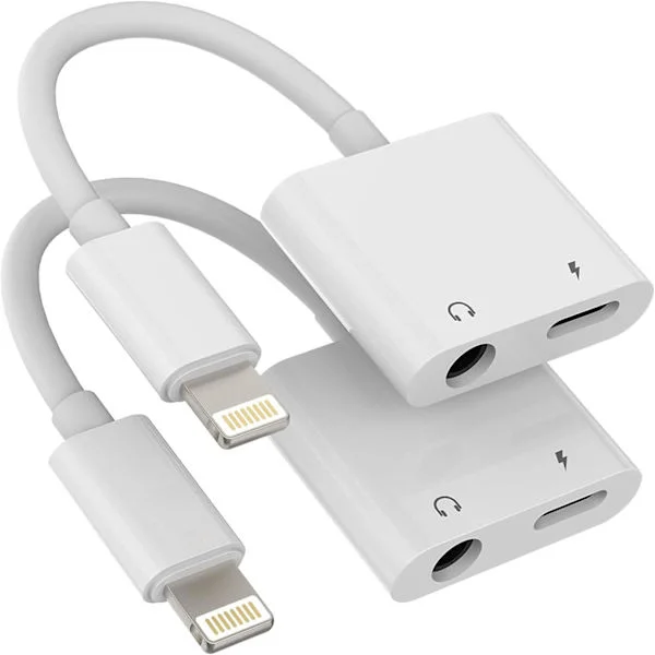 Lightning til 3,5 mm splitter 2i1 (2-pakning) Lader Audio Kabelkontakt iPhone AUX Adapter for Hodetelefonkontakt Dongle Kabel