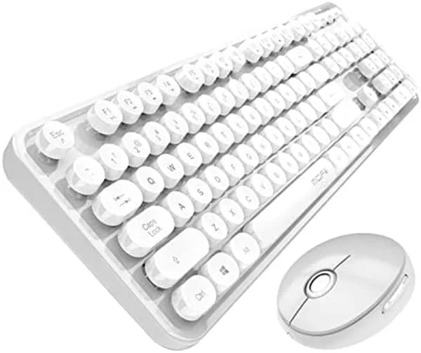Trådløst tastatur mus farve læbestift piger punk tastatur kontor 2.4G retro trådløst Q tastatur gaming tastatur og mus sæt hvid