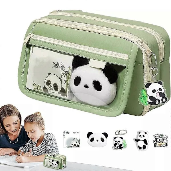 Suuri Kapasiteetti Söpö Panda Penaali - Esteettinen Vetoketjullinen Penaali Aikuisille, Panda Penaali, Suuri Kapasiteetti Penaali vihreä