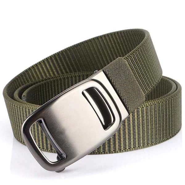 New Canvas Men's Belt Outdoor Versatile Nylon Casual Pants Belt Toothless Automatic Buckle Belt Trendy Young Men's Fashion Simple Nylon Belt Army 