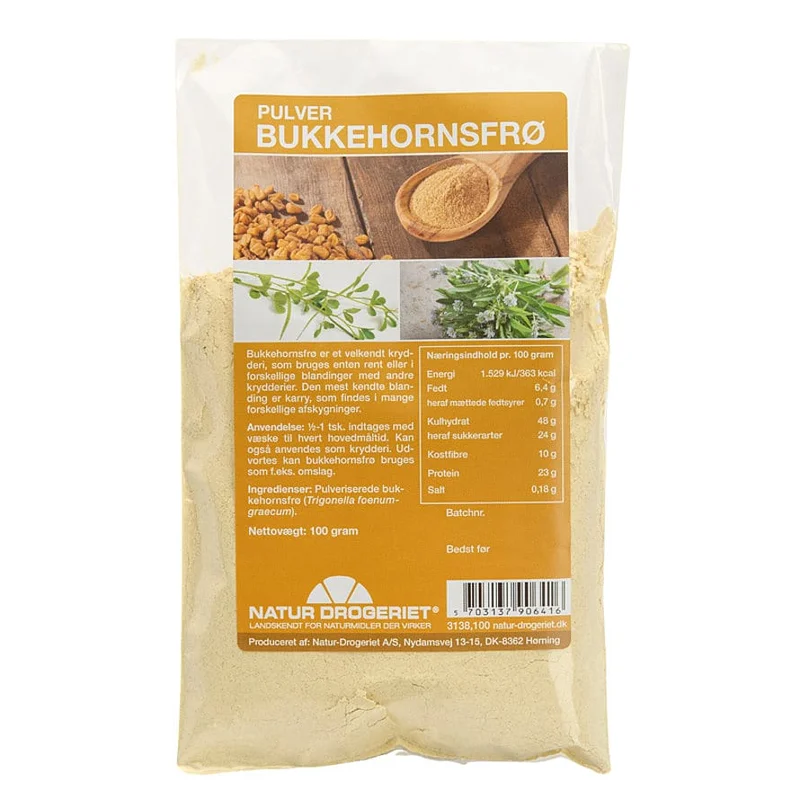 3 for 2 - Natur Drogeriet Bukkehornsfrø pulver 100 g, Helse & Madvarer, Krydderier, Øvrigt