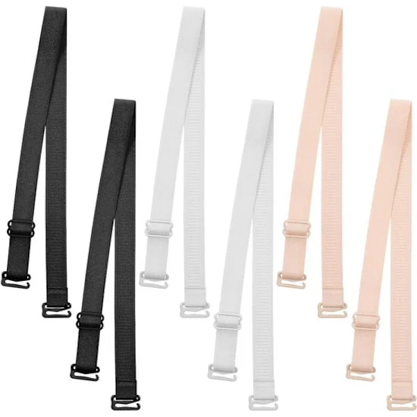 Justerbara elastiska BH-band för kvinnor – halkfria ersättningsband – set med tre par – breda BH-band – svart, vit, beige