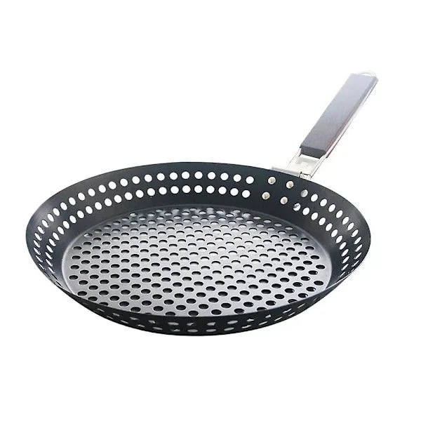 Non-stick metal grillpande med foldbart træhåndtag Perforeret grillpande Aftagelig H