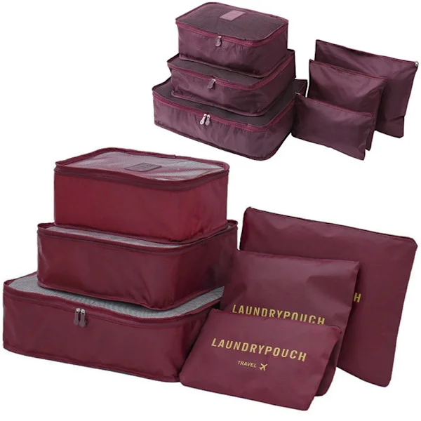 Luggage Organizer - 6 pieces - Travel Bags Wine Red Wine, red