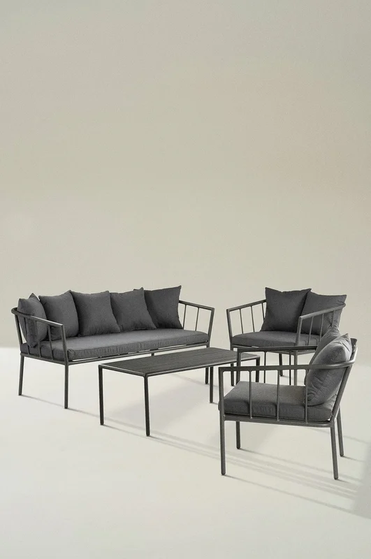 Jotex - Loungemøbler - 4 Dele Polyetherskum/Aluminium/Polyester Grøn MENTON Køb Loungemøbler hos Jotex