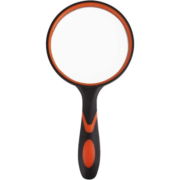 Förstoringsglas - Handhållet förstoringsglas - Läsförstoringsglas - Förstoringsglas med gummihandtag - Förstoringsglas med 5x förstoring - 80mm