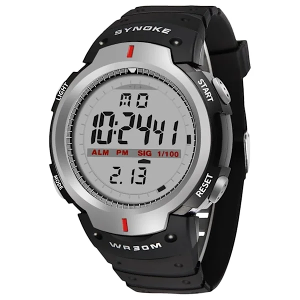 Vanntett herreklokke stor urskive bakgrunnsbelysning digitale klokker for menn kronograf militært armbåndsur klokke Montre Homme-FS1- Sølv