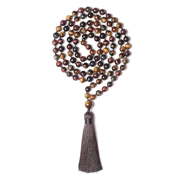 2025 Nytt 108 Mala Pärlhalsband, 8mm Naturlig Sten Tibetanska Böne Pärlor, Yoga Meditations Pärlhalsband, Handgjort