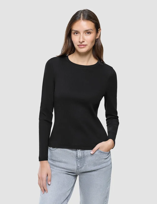 Shaping New Tomorrow - Dame - Long Sleeve Rib T-shirt - Black - Størrelse XS